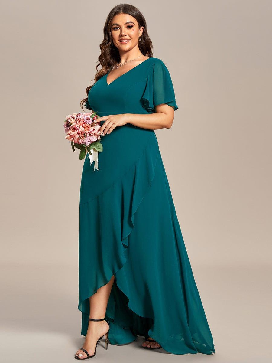 Taille personnalisée Robe demoiselle d'honneur Ourlet en feuille lotus Charmante #Couleur_Bleu Sarcelle