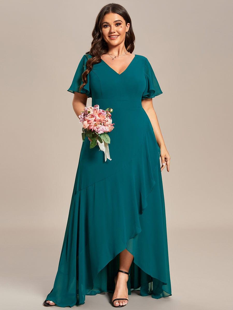 Taille personnalisée Robe demoiselle d'honneur Ourlet en feuille lotus Charmante #Couleur_Bleu Sarcelle