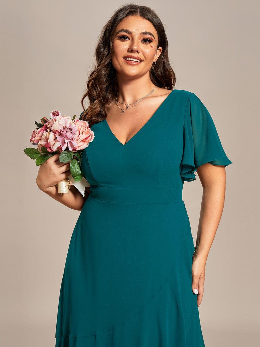 Taille personnalisée Robe demoiselle d'honneur Ourlet en feuille lotus Charmante #Couleur_Bleu Sarcelle