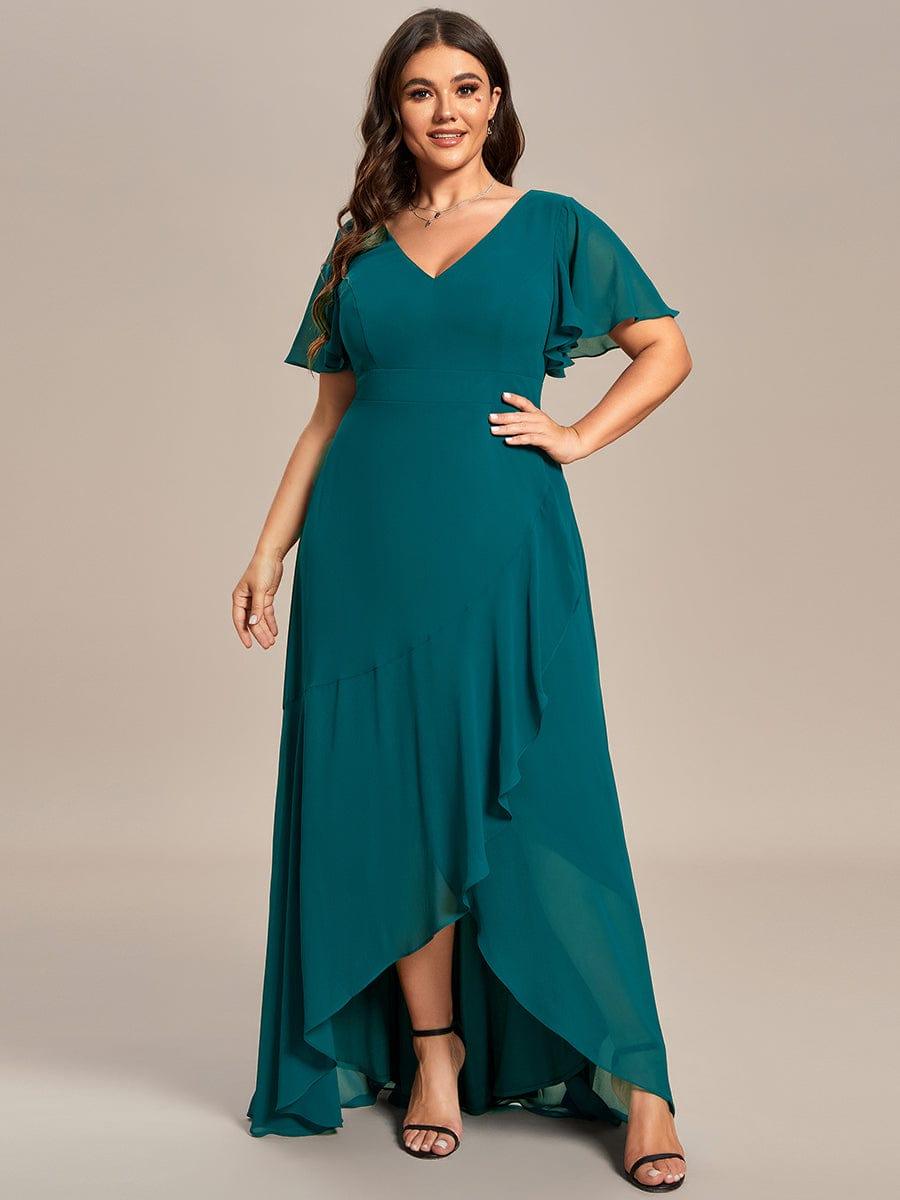 Taille personnalisée Robe demoiselle d'honneur Ourlet en feuille lotus Charmante #Couleur_Bleu Sarcelle