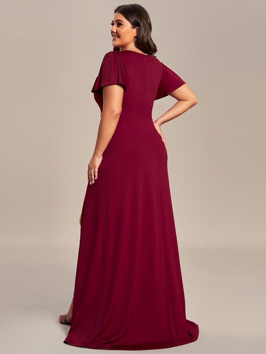 Robe demoiselle d'honneur fendue Manches volantées classiques de grande taille #Couleur_Bordeaux