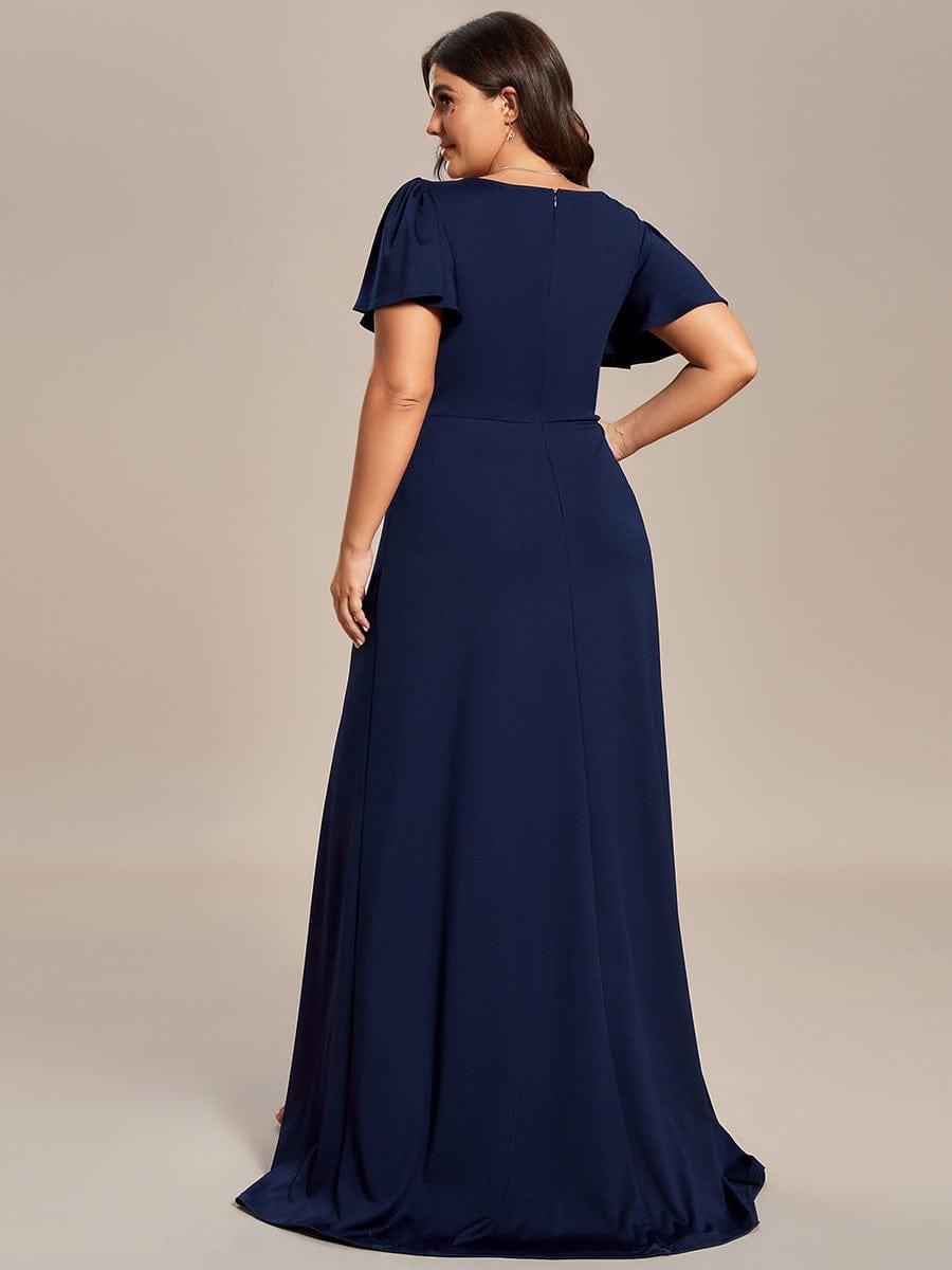 Robe demoiselle d'honneur fendue Manches volantées classiques de grande taille #Couleur_Bleu Marine