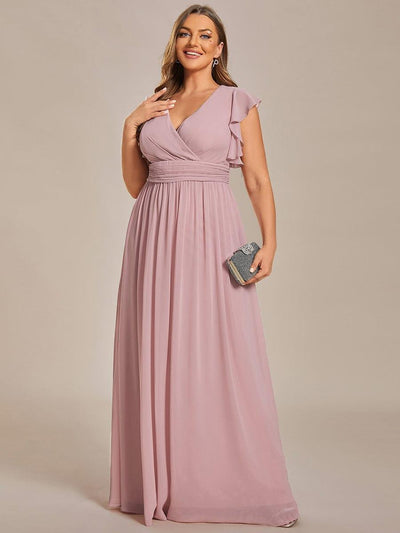 pretty LILYANA|Robe de demoiselle d'honneur en mousseline de soie à manches plissées grande taille