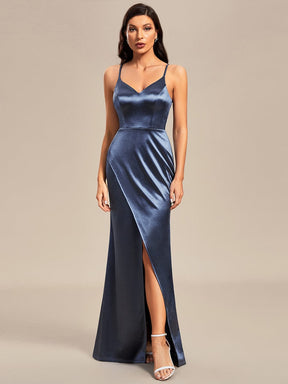 Robe demoiselle d'honneur en satin à col en V et bretelles fines