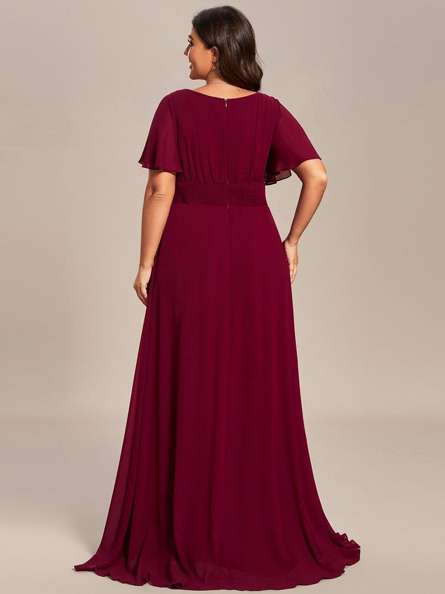 Robe de demoiselle d'honneur trapèze plissée en mousseline de soie simple, encolure ronde #Couleur_Bordeaux