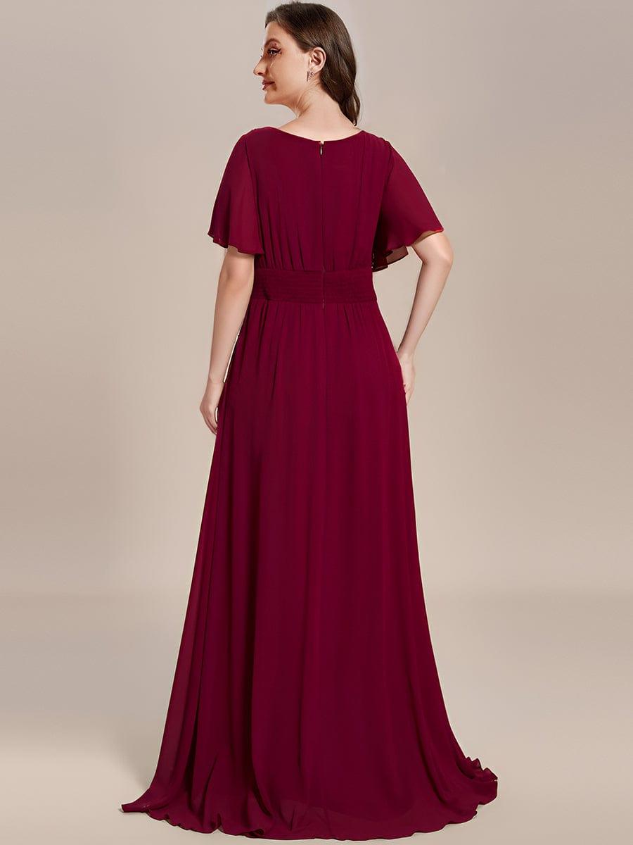 Robe de demoiselle d'honneur trapèze plissée en mousseline de soie simple, encolure ronde #Couleur_Bordeaux