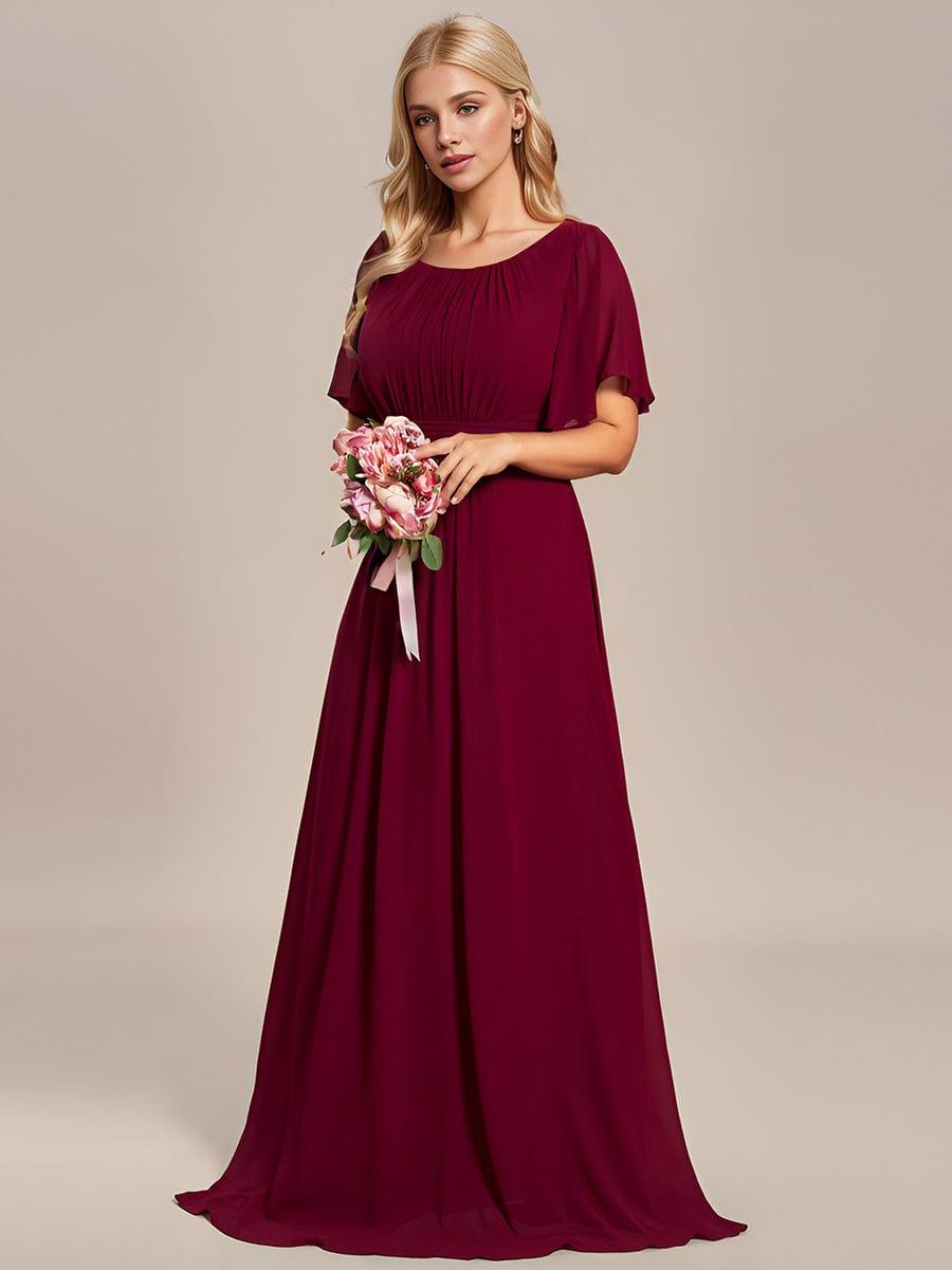 Robe de demoiselle d'honneur trapèze plissée en mousseline de soie simple, encolure ronde #Couleur_Bordeaux
