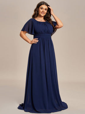 Robe demoiselle d'honneur en mousseline simple plissée de grande taille encolure ronde