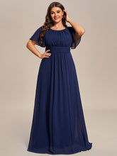 Robe demoiselle d'honneur en mousseline simple plissée de grande taille encolure ronde #Couleur_Bleu Marine