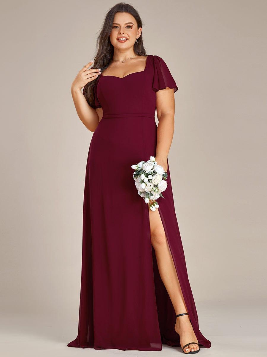 Robe demoiselle d'honneur maxi en mousseline à fente haute de grande taille #Couleur_Bordeaux