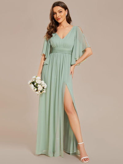 ever ELYAN|Robe Curvy en mousseline plissée Col V manches mi-longues