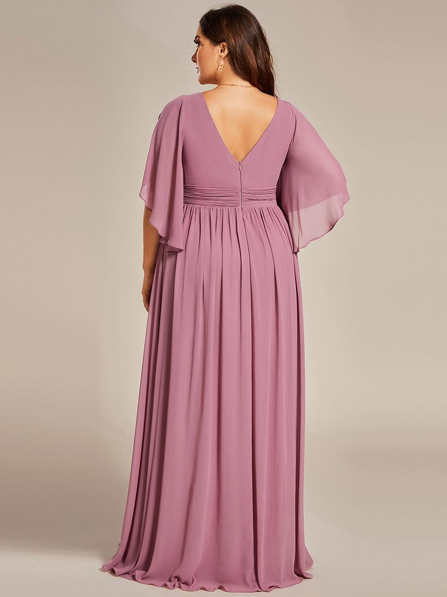 Robe Curvy en mousseline plissée Col V manches mi-longues #Couleur_Orchidee