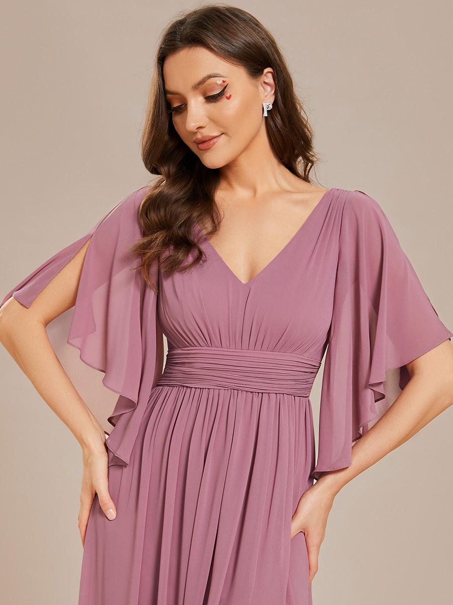Robe Curvy en mousseline plissée Col V manches mi-longues #Couleur_Orchidee