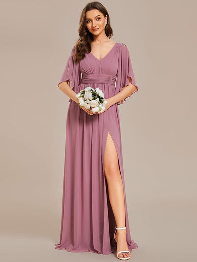 ever ELYAN|Robe Curvy en mousseline plissée Col V manches mi-longues