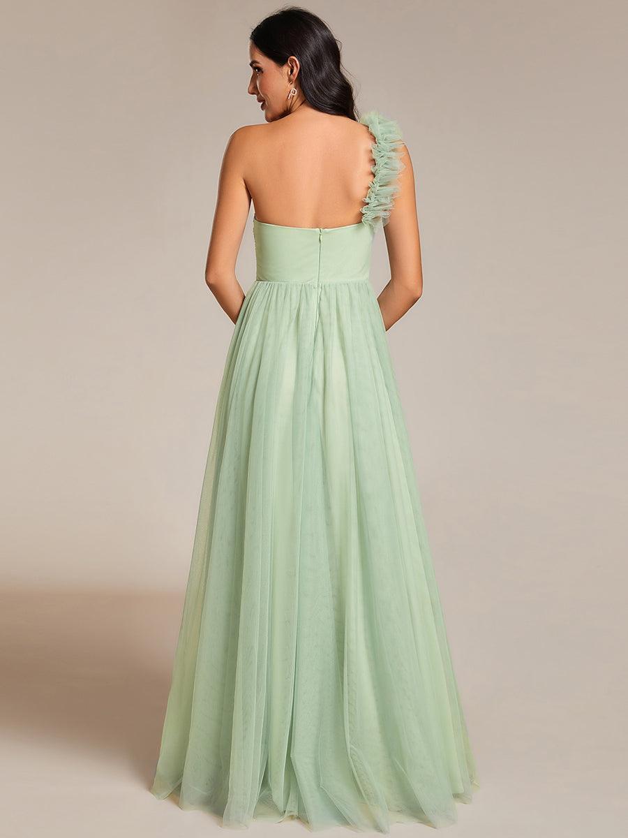 Robe demoiselle d'honneur à une épaule appliquée en tulle avec une fente haute #Couleur_Menthe Verte