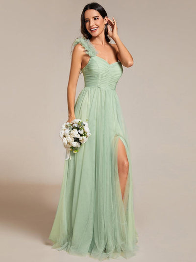 ever CLOE|Robe demoiselle d'honneur à une épaule appliquée en tulle avec une fente haute