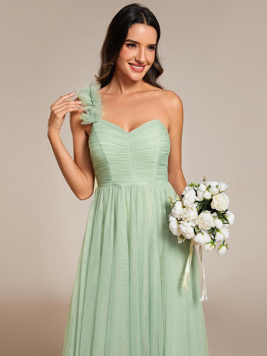 Robe demoiselle d'honneur à une épaule appliquée en tulle avec une fente haute #Couleur_Menthe Verte