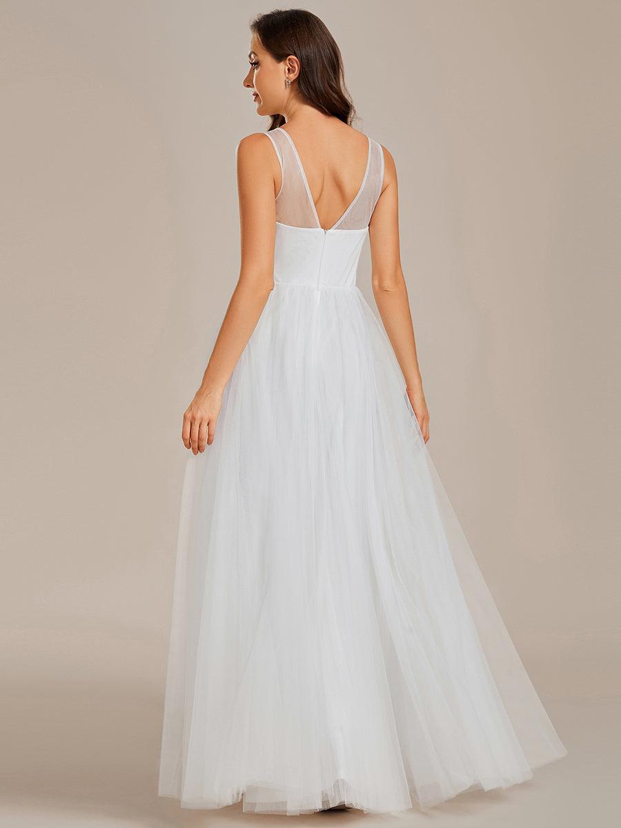 Robe de demoiselle d'honneur longue élégante à col en V et appliques#Couleur_Blanc