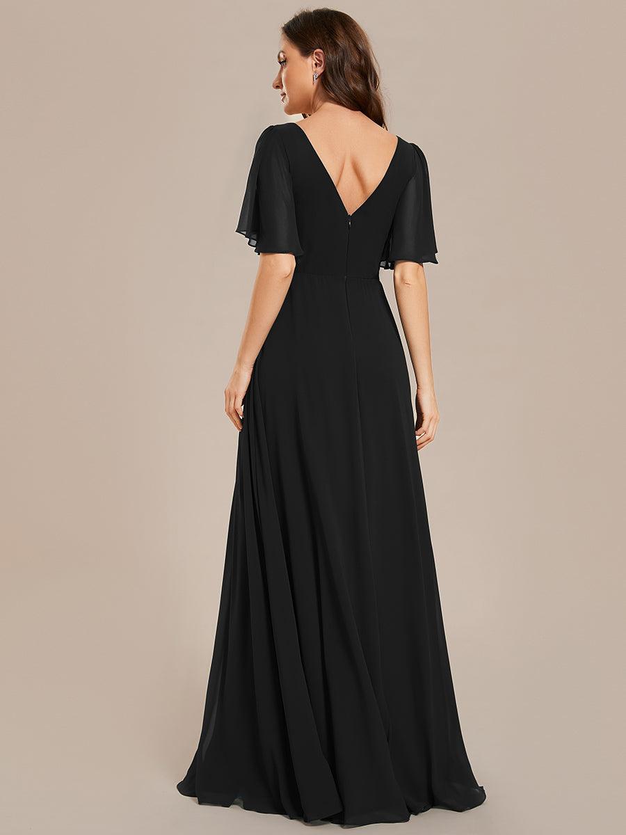 Robe de demoiselle d'honneur longue en mousseline de soie simple manches courtes taille empire ligne a #Couleur_Noir