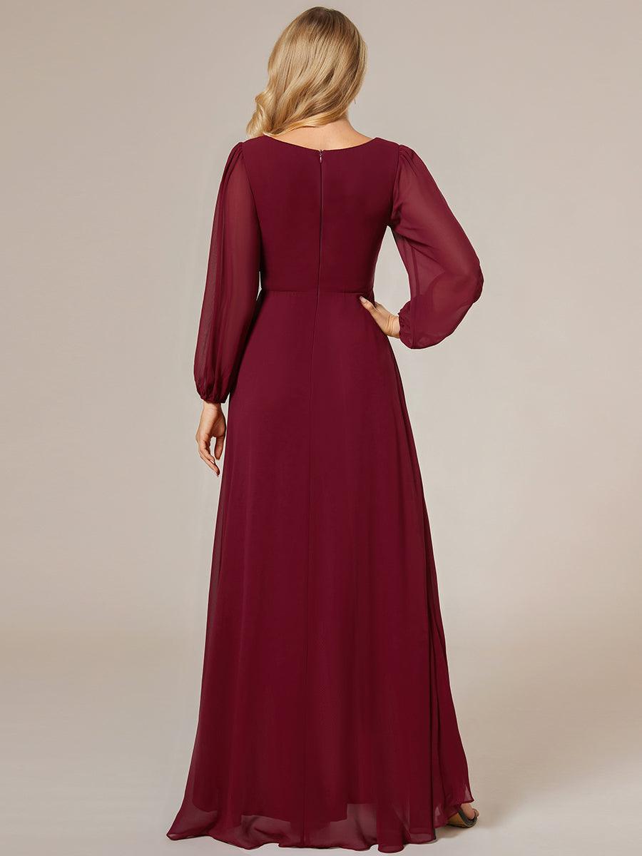 Charmante Robe De Demoiselle D'honneur Plissée À Manches Lanternes En Mousseline De Soie Et Taille Haute #Couleur_Bordeaux