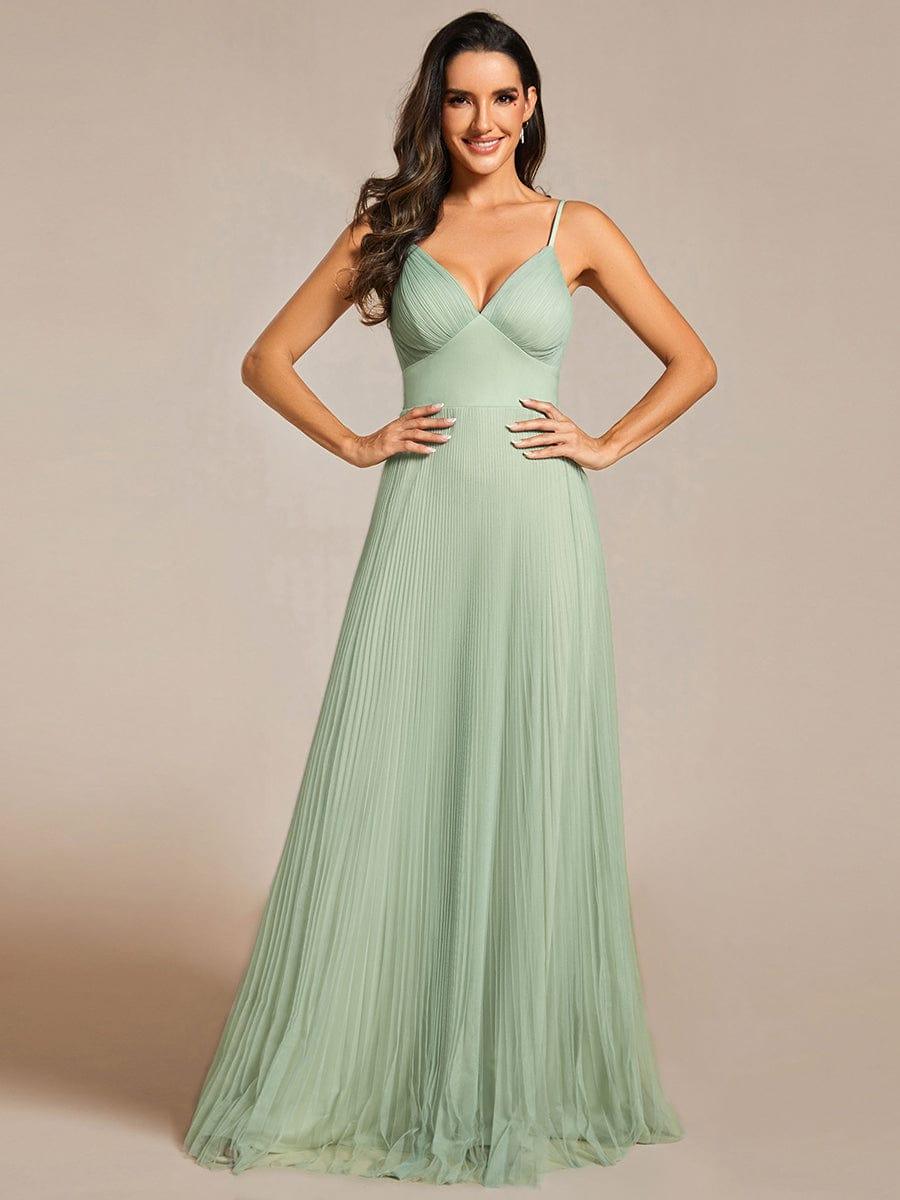 Tulle V - cou sans manches jupe de demoiselle d'honneur plissée #Couleur_Menthe Verte