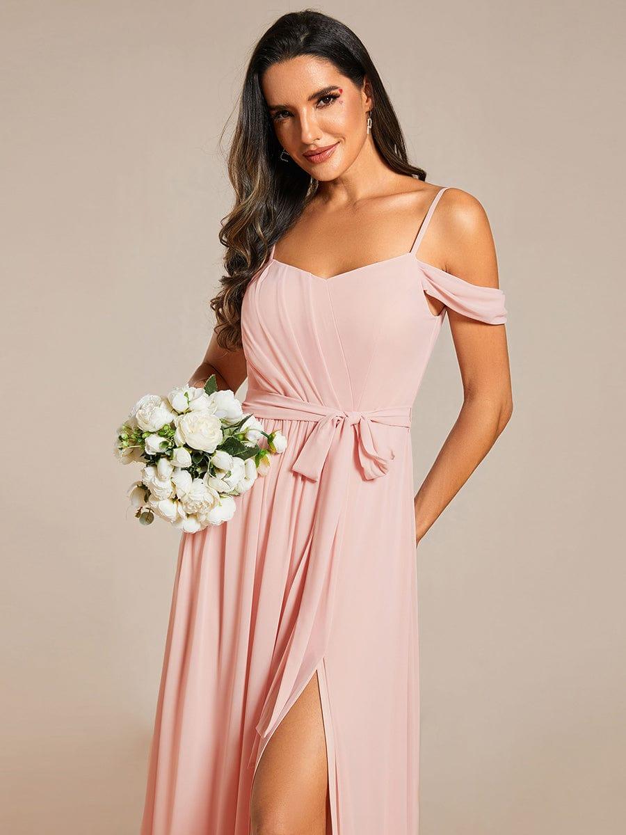 Mousseline de soie V - neck spaghetti bretelles haute jupe de demoiselle d'honneur à fourche #Couleur_Rose