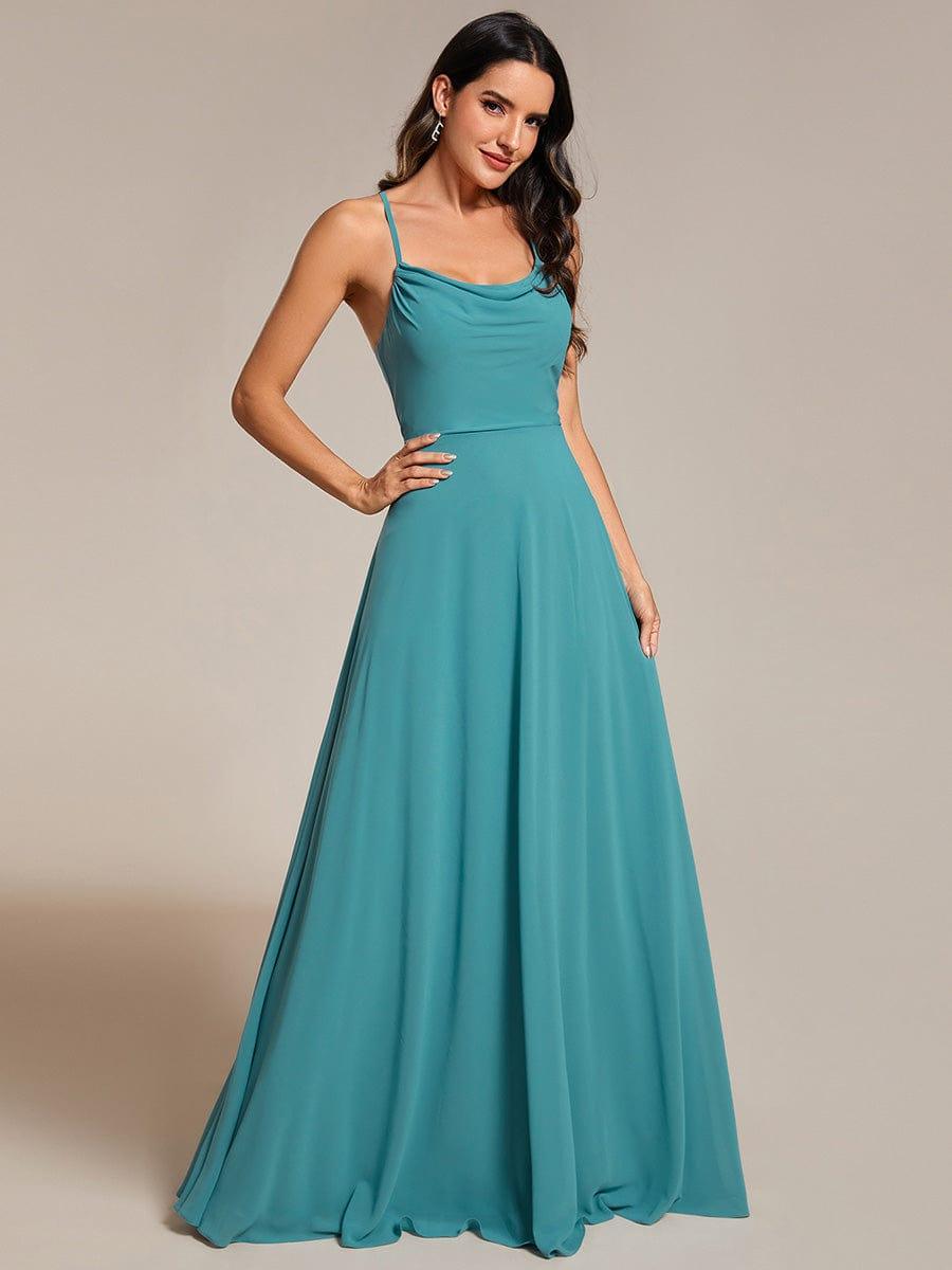 Robes de demoiselle d'honneur trapèze en mousseline de soie à bretelles spaghetti réglables #Couleur_Bleu Fume