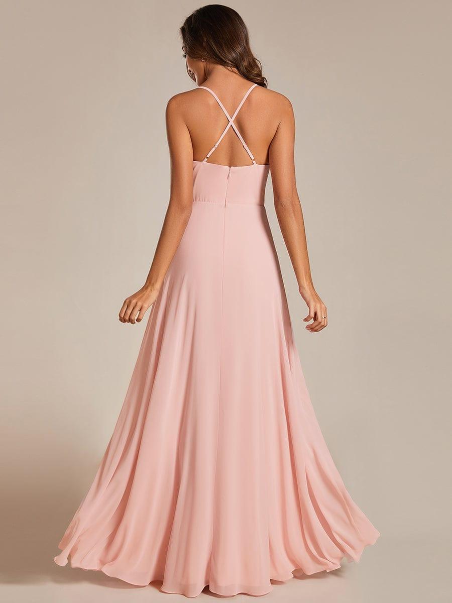 Robes de demoiselle d'honneur trapèze en mousseline de soie à bretelles spaghetti réglables #Couleur_Rose