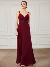Robe de demoiselle d'honneur en mousseline de soie à double bretelle minces et ceinture à sequins #Couleur_Bordeaux