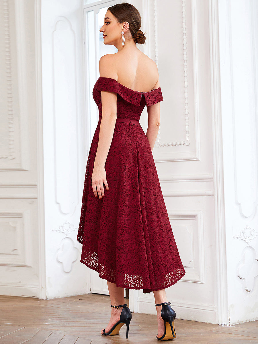 Haut bas Robe de demoiselle d honneur asym trique en dentelle