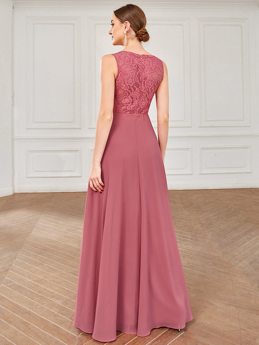 Robe de demoiselle d'honneur A-ligne en mousseline de soie dos en dentelle sans manches