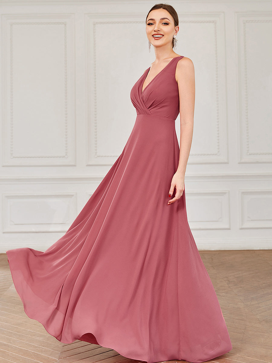 Robe de demoiselle d'honneur A-ligne en mousseline de soie dos en dentelle sans manches