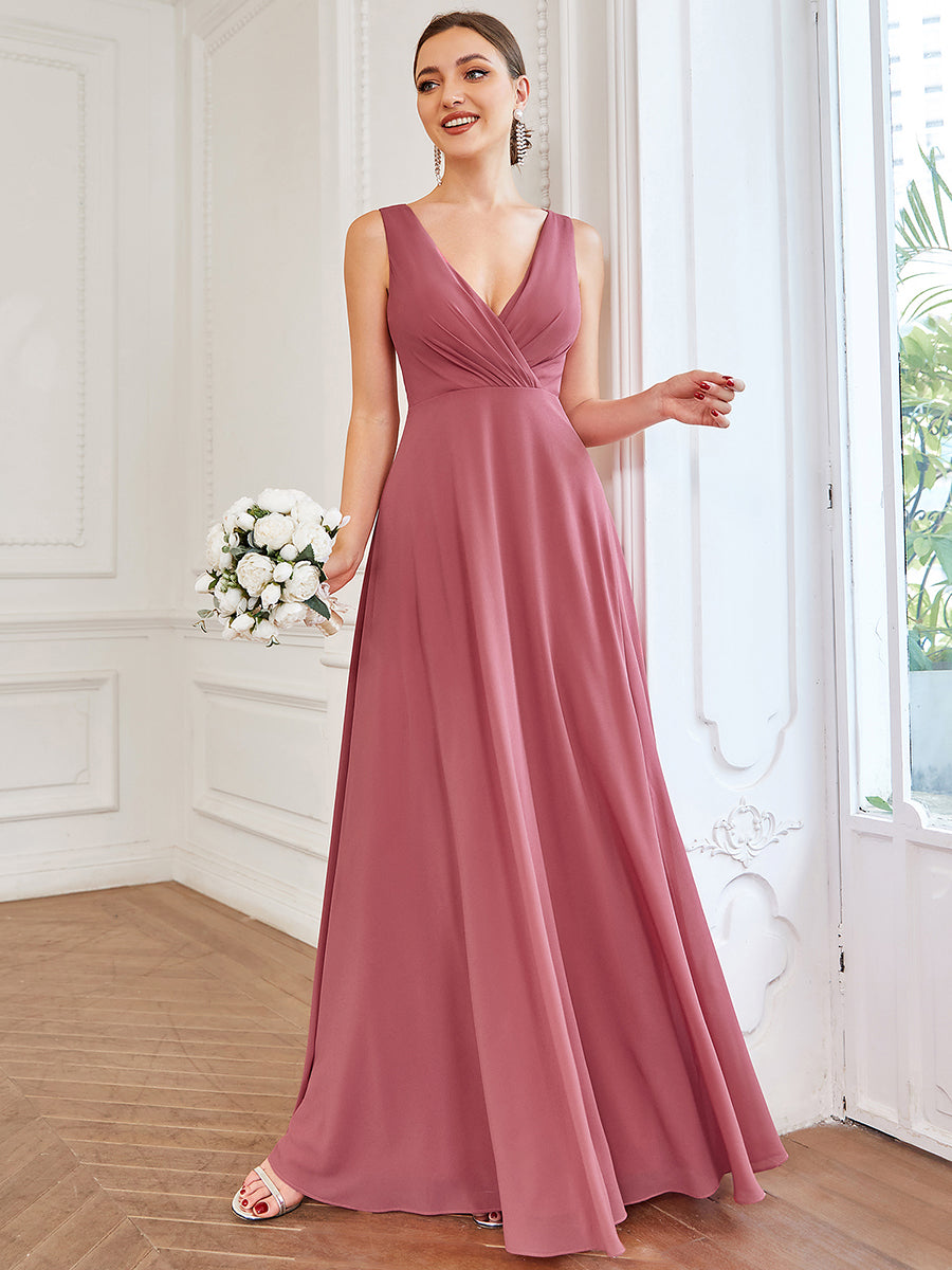 Robe de demoiselle d'honneur A-ligne en mousseline de soie dos en dentelle sans manches