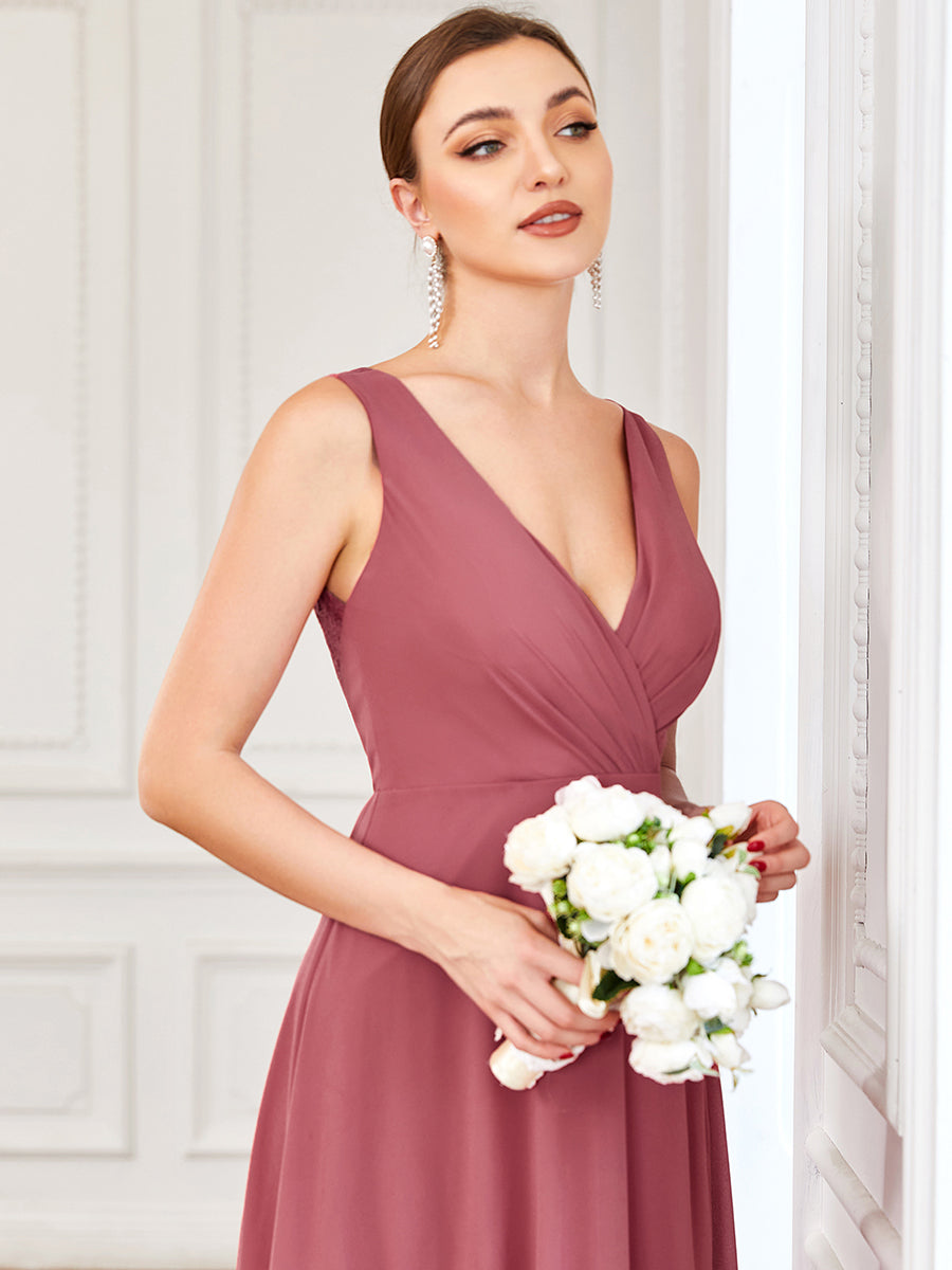 Robe de demoiselle d'honneur A-ligne en mousseline de soie dos en dentelle sans manches