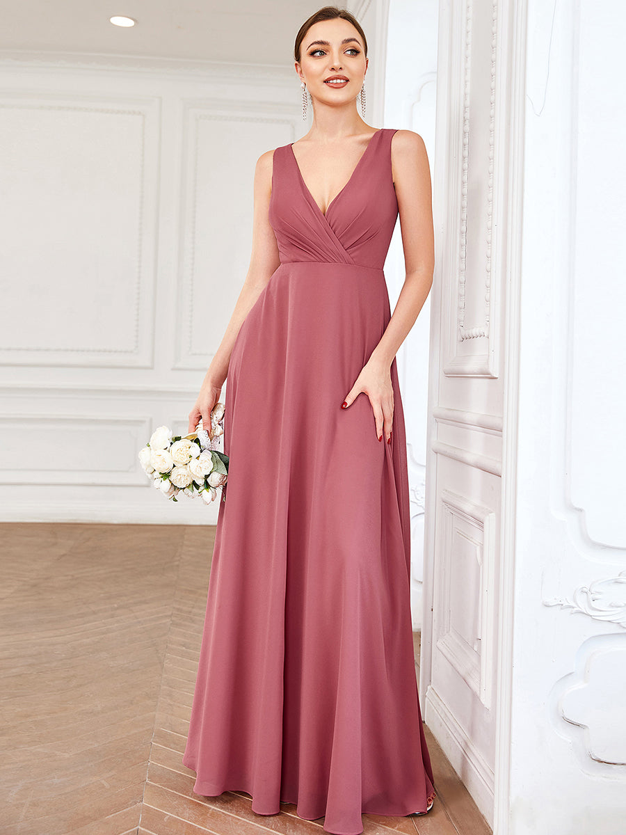 Robe de demoiselle d'honneur A-ligne en mousseline de soie dos en dentelle sans manches