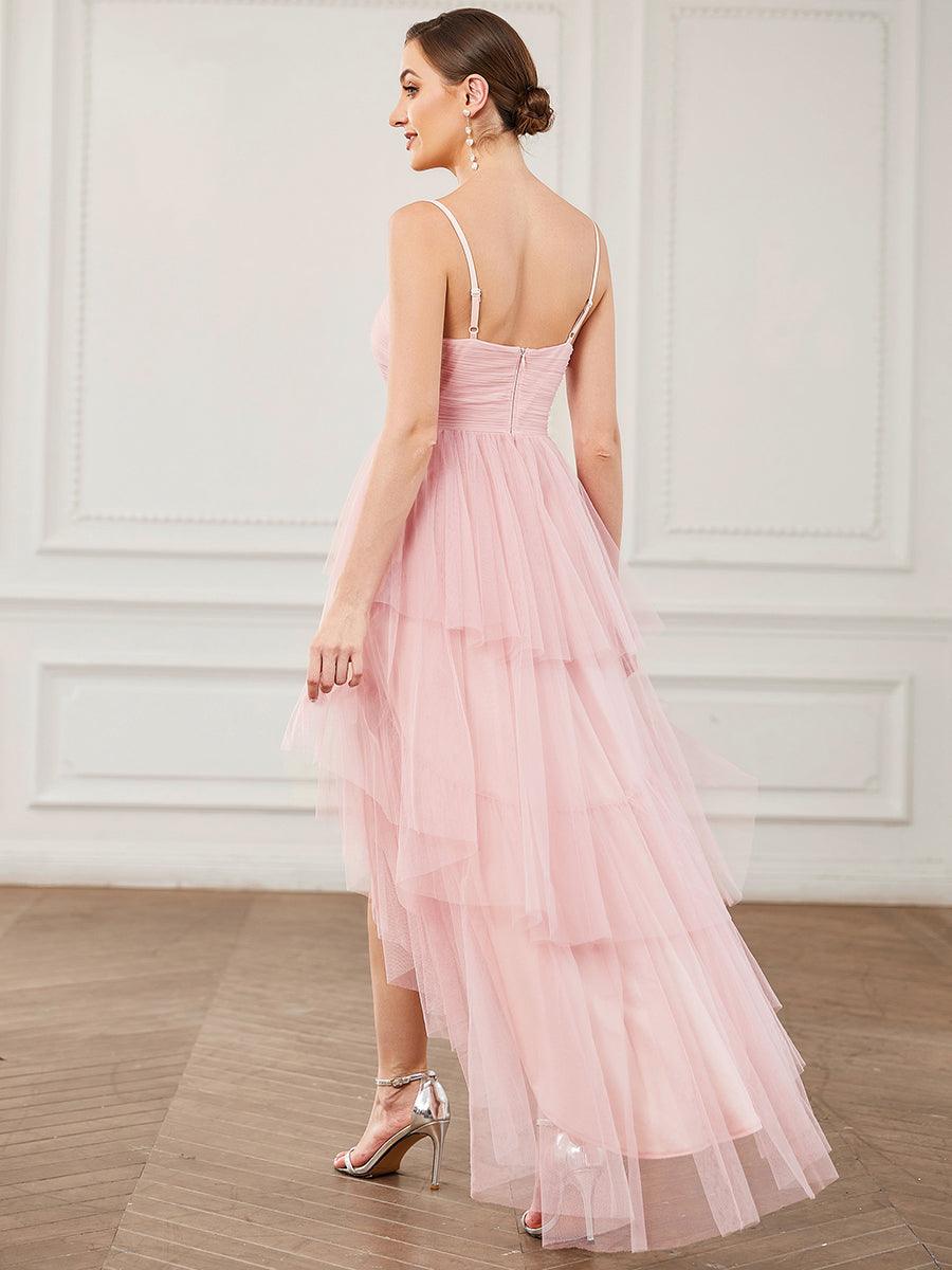 Robe demoiselle d'honneur Volants Tulle Bretelles minces #Couleur_Rose