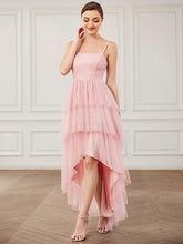 Robe demoiselle d'honneur Volants Tulle Bretelles minces #Couleur_Rose