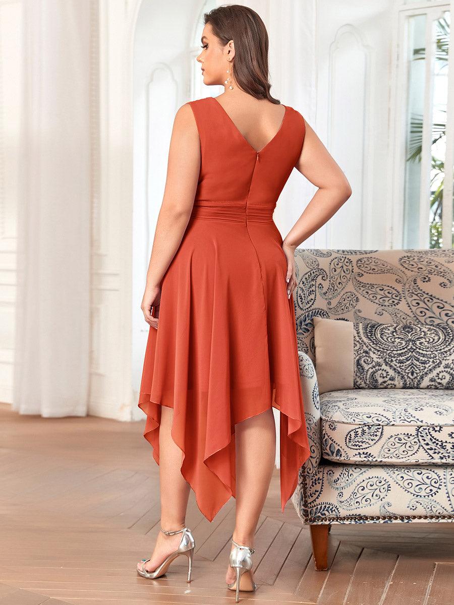 Robe de demoiselle d'honneur en mousseline de soie longueur genou avec ourlet irrégulier #Couleur_Burnt orange