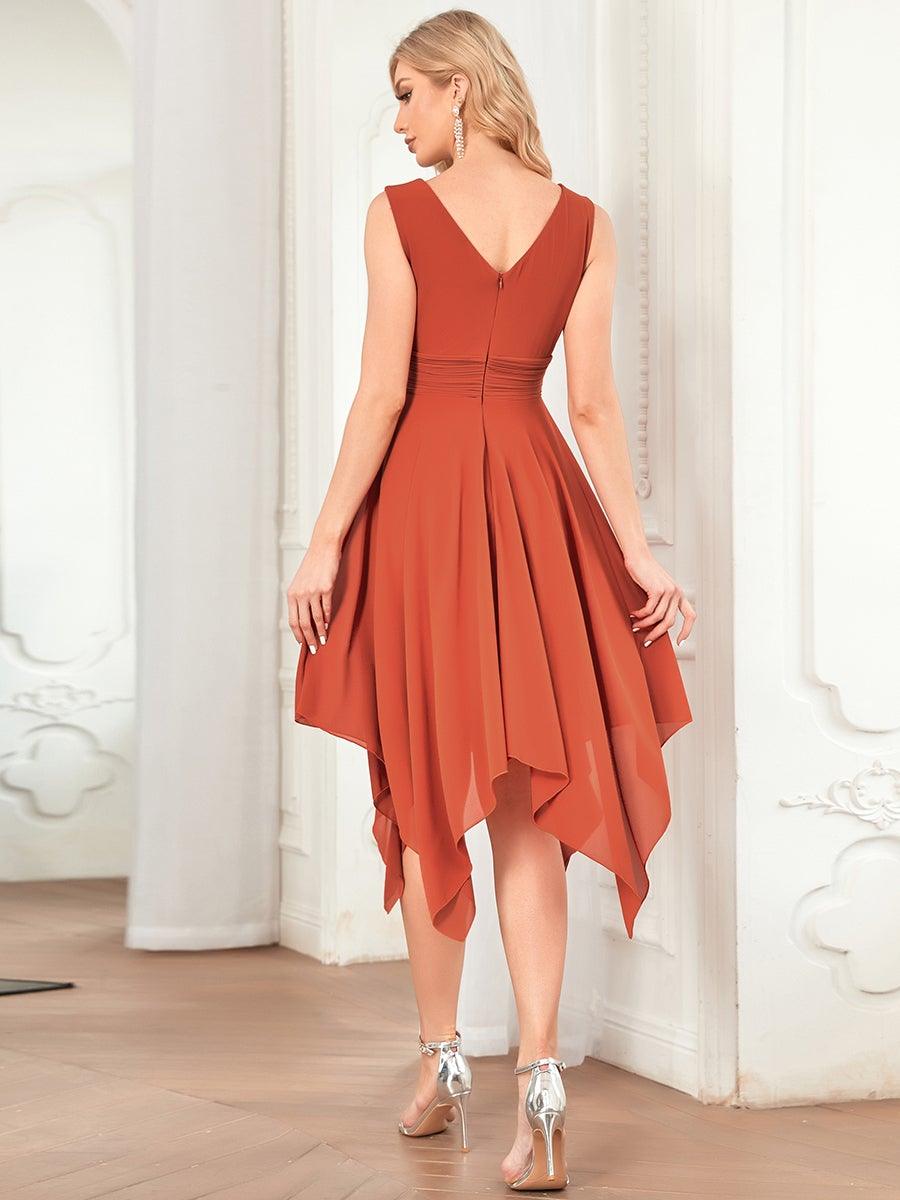 Robe de demoiselle d'honneur en mousseline de soie longueur genou avec ourlet irrégulier #Couleur_Burnt orange