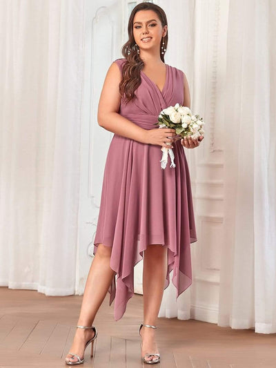 ever ELORA|Robe mariage invitée en Mousseline à Ourlet Asymétrique Longueur Genou de Grande Taille