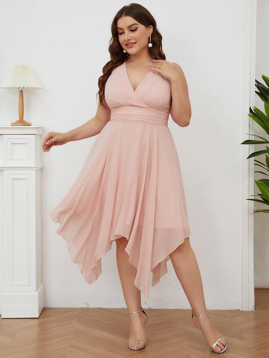 Robe de demoiselle d'honneur en mousseline de soie longueur genou avec ourlet irrégulier #Couleur_Rose