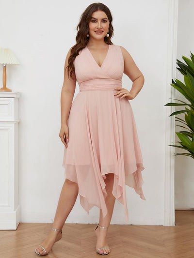 ever ELORA|Robe mariage invitée en Mousseline à Ourlet Asymétrique Longueur Genou de Grande Taille