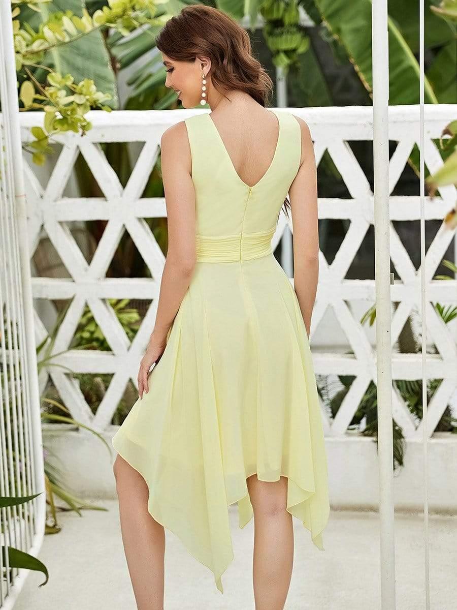 Taille Personnalisée Robe mariage invitée bohème en mousseline de soie col en V profond #Couleur_Jaune