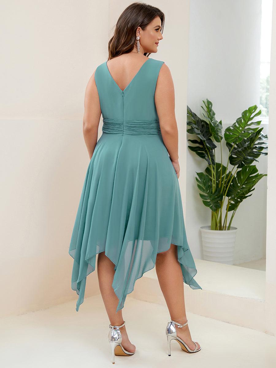 Robe mariage invitée en Mousseline à Ourlet Asymétrique Longueur Genou de Grande Taille