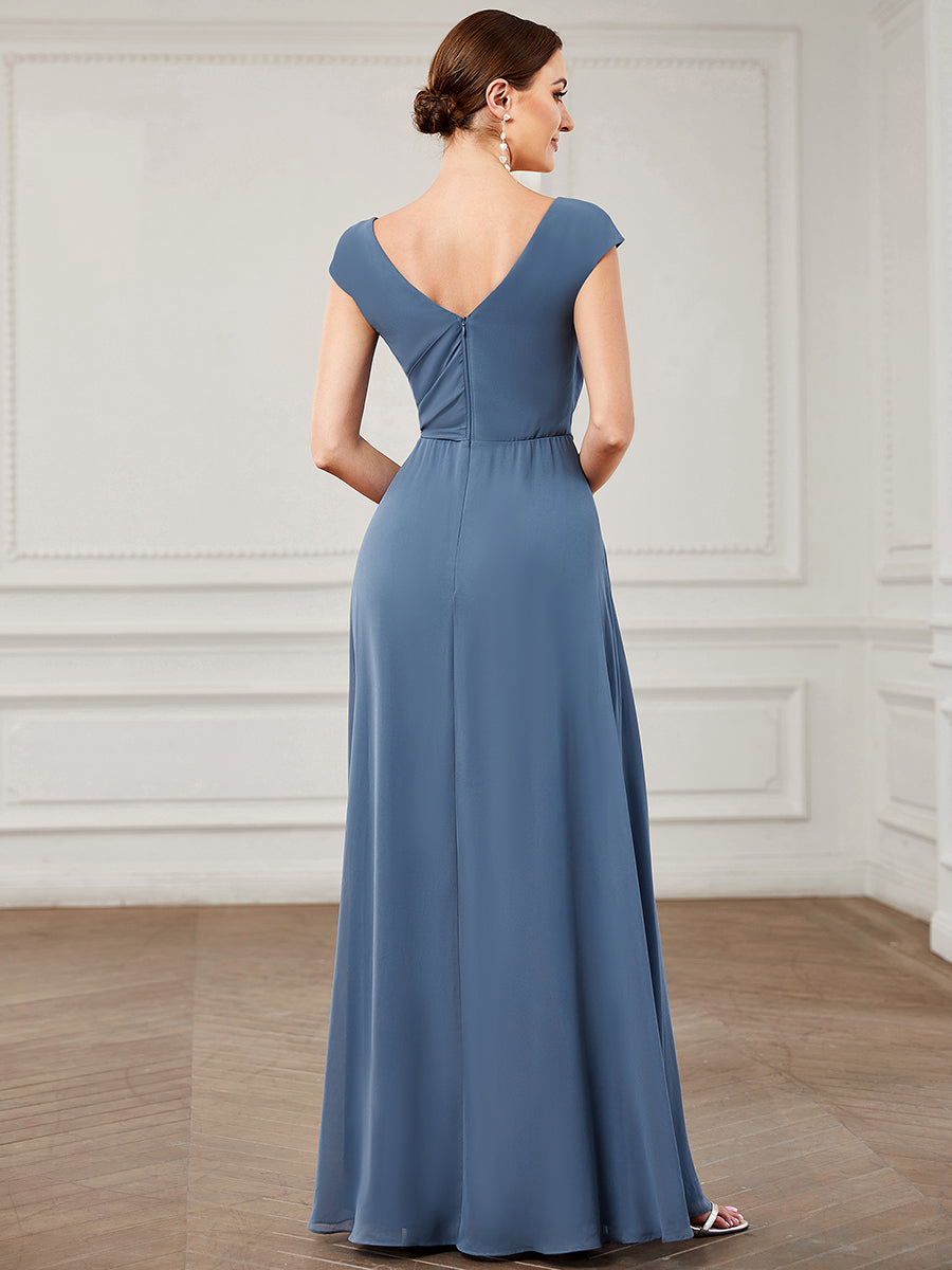 Robe de demoiselle d'honneur à col en V avec fente haute et taille nouée