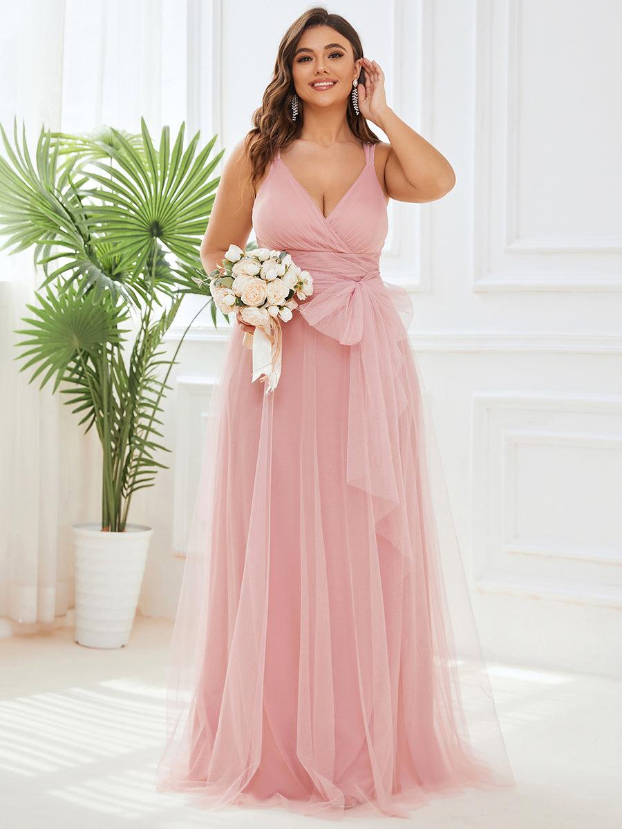 Robes De Demoiselle Grande Taille Maxi En Tulle à Col En V #Couleur_Blush