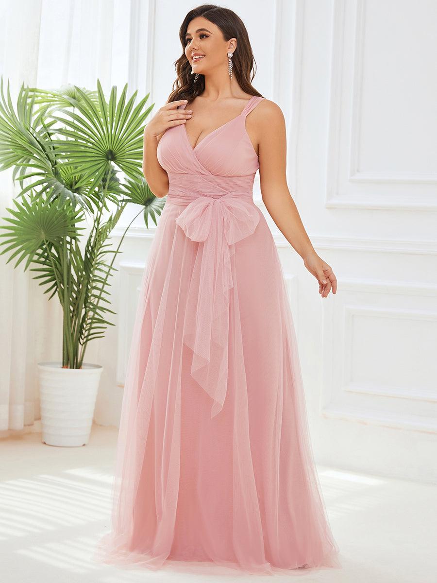 Robes De Demoiselle Grande Taille Maxi En Tulle à Col En V #Couleur_Blush