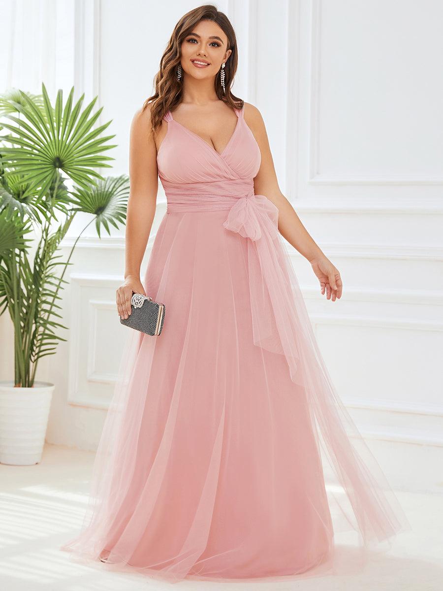 Robes De Demoiselle Grande Taille Maxi En Tulle à Col En V #Couleur_Blush