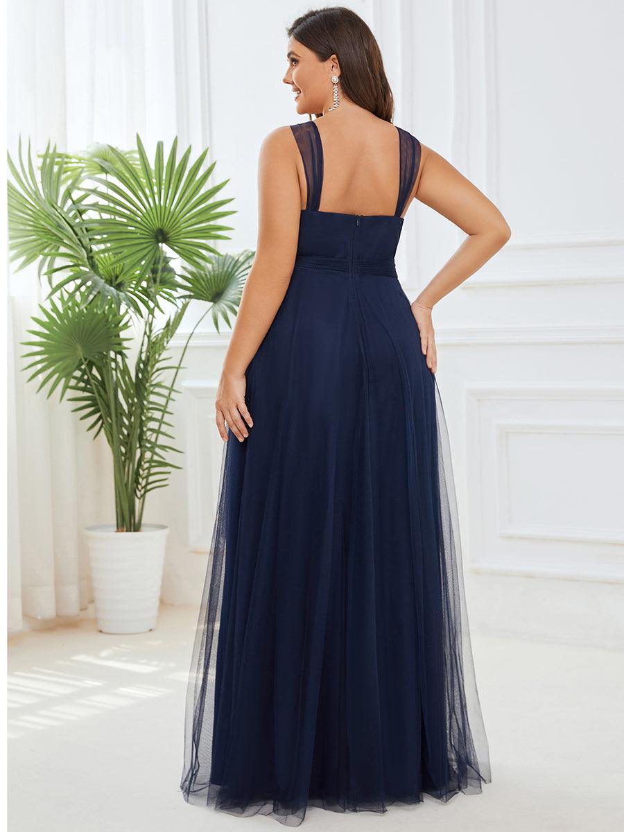 Robes De Demoiselle Grande Taille Maxi En Tulle à Col En V #Couleur_Bleu Marine