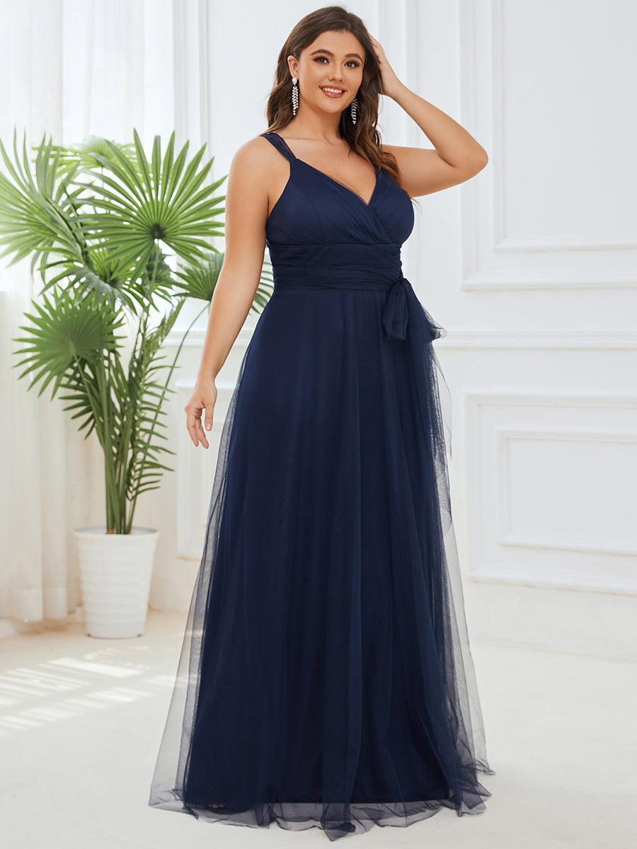 Robes De Demoiselle Grande Taille Maxi En Tulle à Col En V #Couleur_Bleu Marine